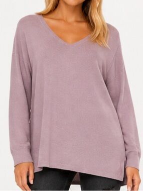 Eileen Fisher Lavender Organic Cotton Sweater V Neck Size MP